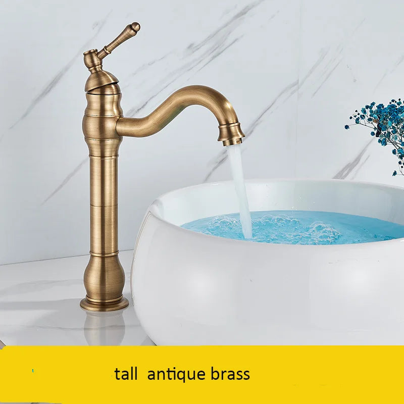 Luxurious Antique Bathroom Basin Faucet Brass Deck Mounted White Mixer Taps Short Hot and Cold Mixer Tap