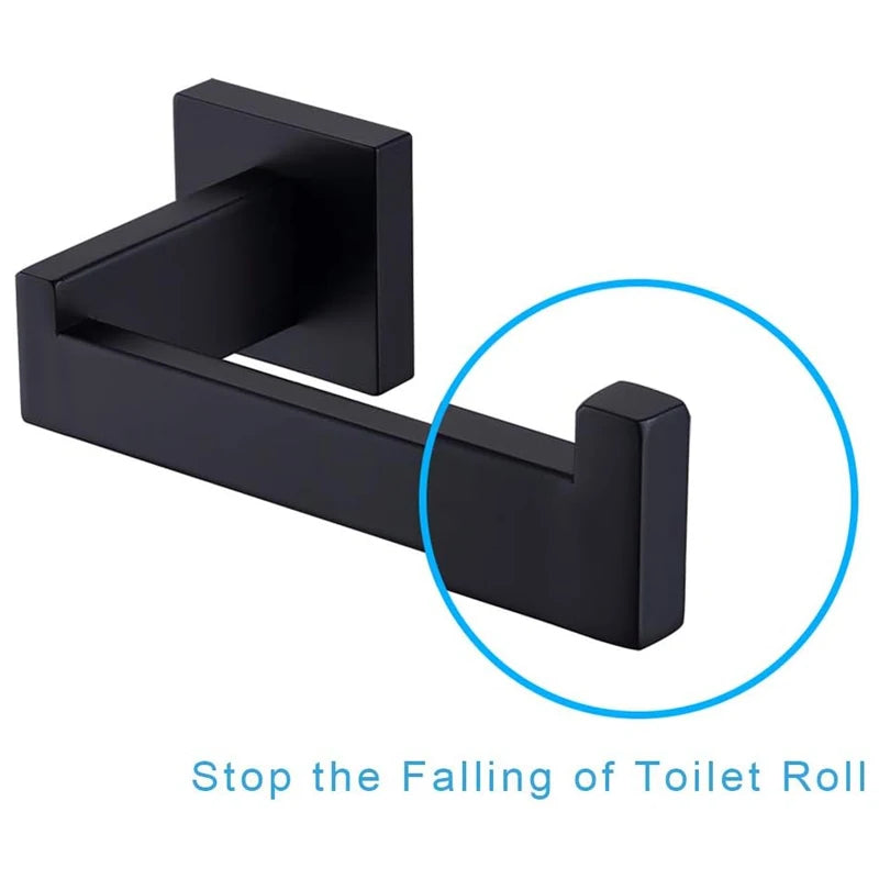 Matte Black Toilet Paper Holder SUS304 Stainless Steel Wall Mounted Square Modern Bathroom Kitchen Tissue Roll Dispenser