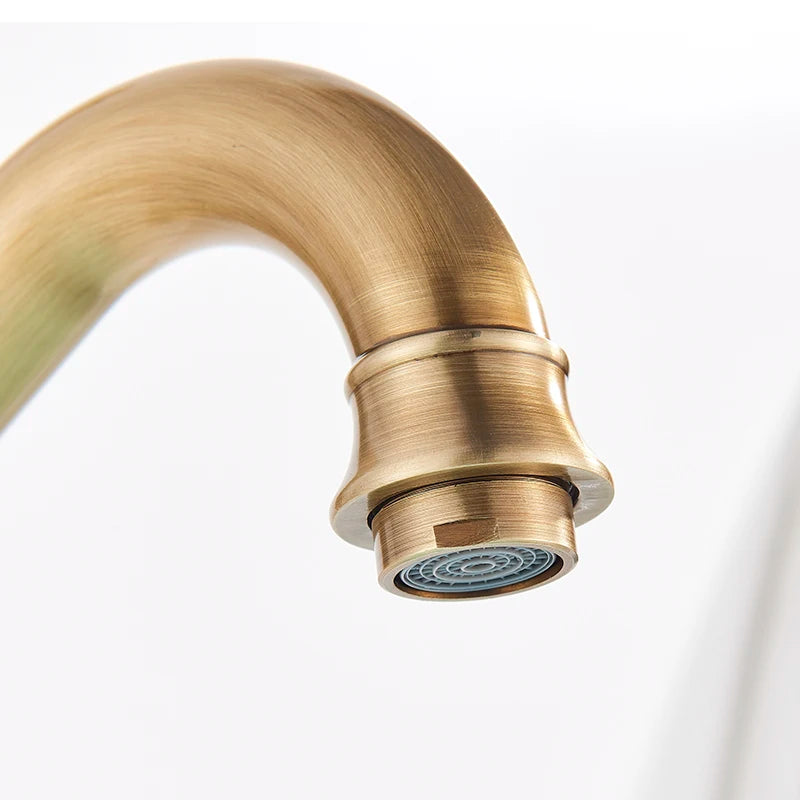 Luxurious Antique Bathroom Basin Faucet Brass Deck Mounted White Mixer Taps Short Hot and Cold Mixer Tap