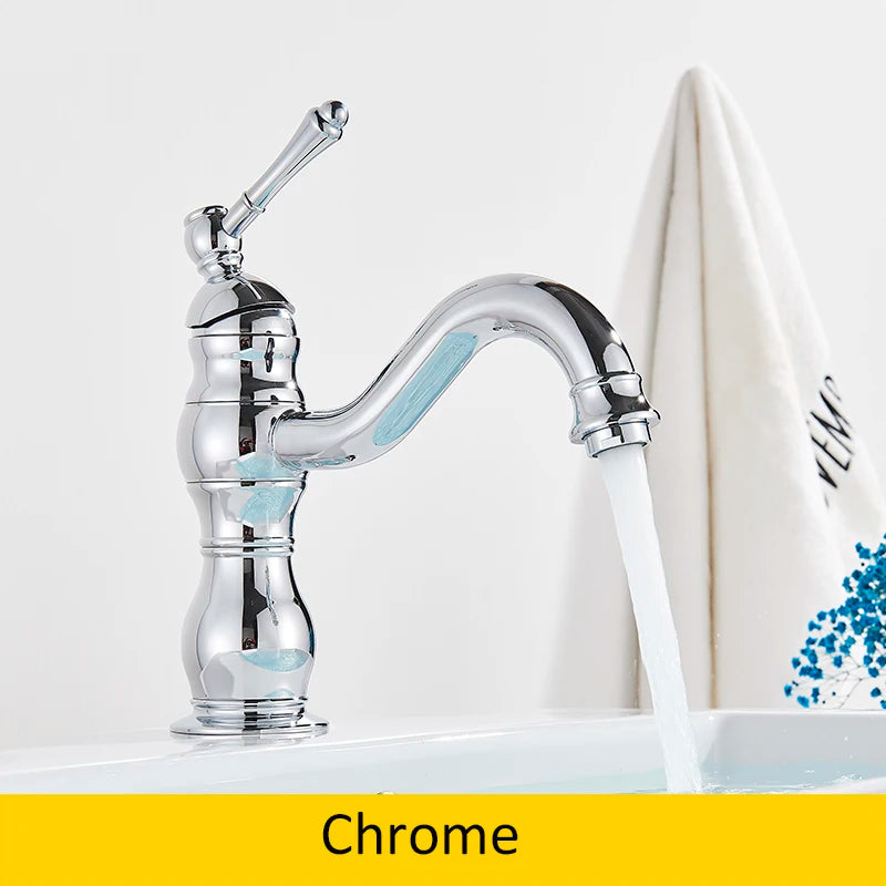 Luxurious Antique Bathroom Basin Faucet Brass Deck Mounted White Mixer Taps Short Hot and Cold Mixer Tap
