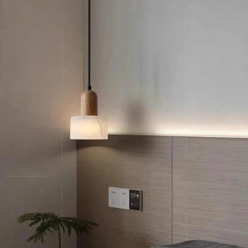 Wabi-Sabi LED Pendant Lamp Luxury White Jade Marble Stone Hanging Lighting for Bedroom Bedside, Kitchen Island, Bar Restaurant
