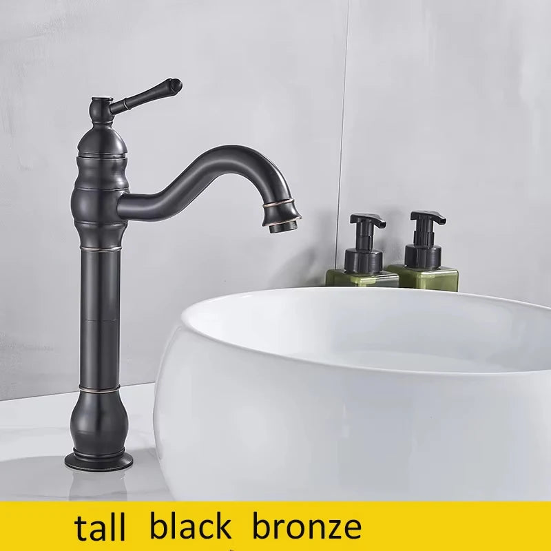 Luxurious Antique Bathroom Basin Faucet Brass Deck Mounted White Mixer Taps Short Hot and Cold Mixer Tap