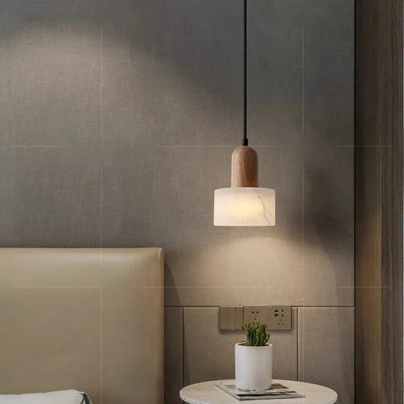 Wabi-Sabi LED Pendant Lamp Luxury White Jade Marble Stone Hanging Lighting for Bedroom Bedside, Kitchen Island, Bar Restaurant