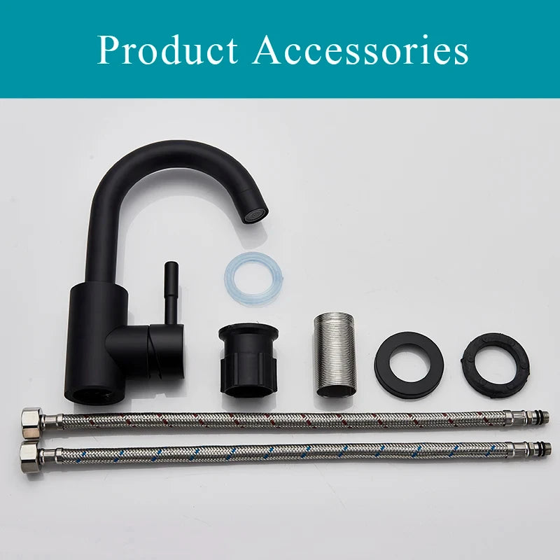 Bathroom Basin Mixer Matt Black/Brushed Nickel Range for Sinks Stainless Steel Hot and Cold Mixer Tap Accessories