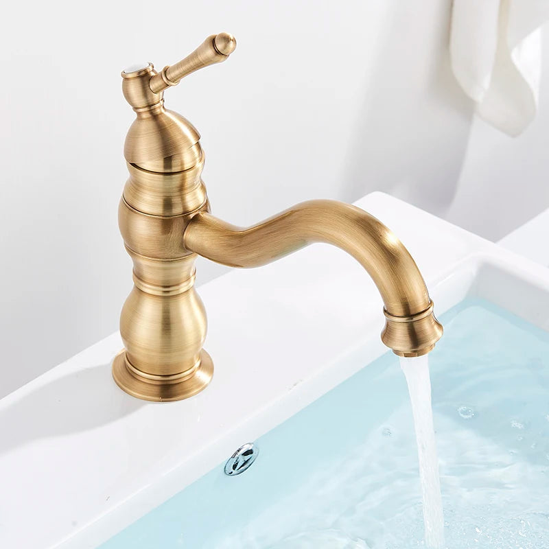 Luxurious Antique Bathroom Basin Faucet Brass Deck Mounted White Mixer Taps Short Hot and Cold Mixer Tap