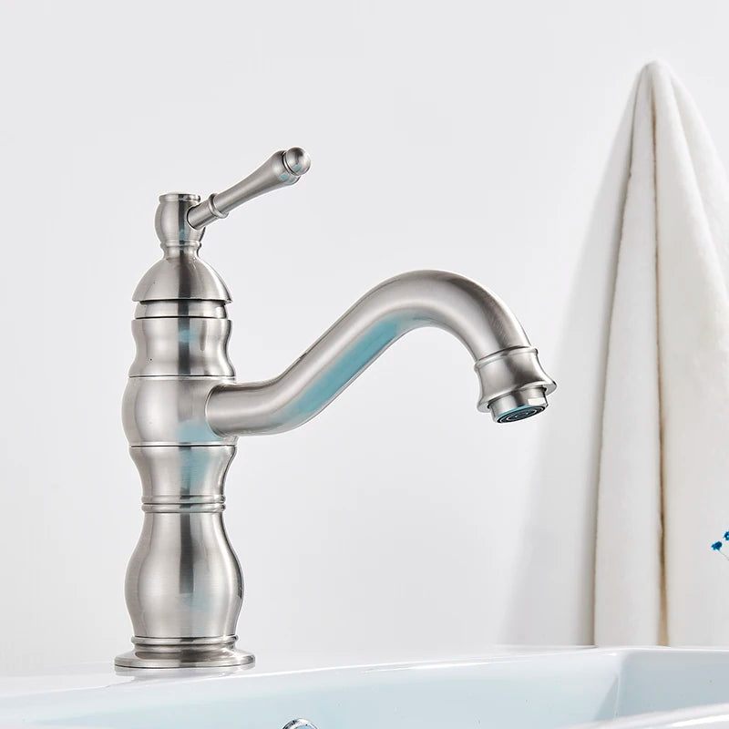 Luxurious Antique Bathroom Basin Faucet Brass Deck Mounted White Mixer Taps Short Hot and Cold Mixer Tap