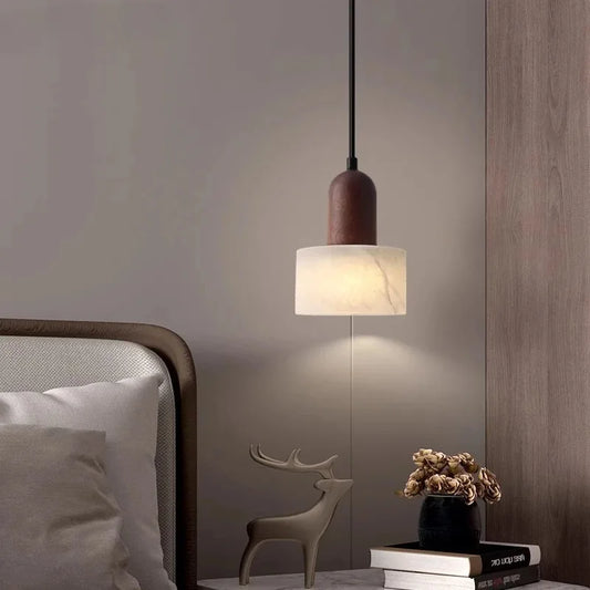 Wabi-Sabi LED Pendant Lamp Luxury White Jade Marble Stone Hanging Lighting for Bedroom Bedside, Kitchen Island, Bar Restaurant
