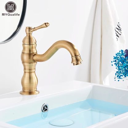Luxurious Antique Bathroom Basin Faucet Brass Deck Mounted White Mixer Taps Short Hot and Cold Mixer Tap