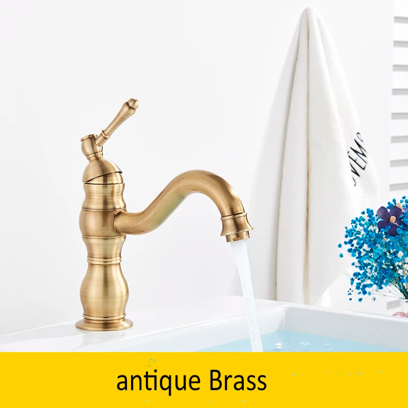 Luxurious Antique Bathroom Basin Faucet Brass Deck Mounted White Mixer Taps Short Hot and Cold Mixer Tap