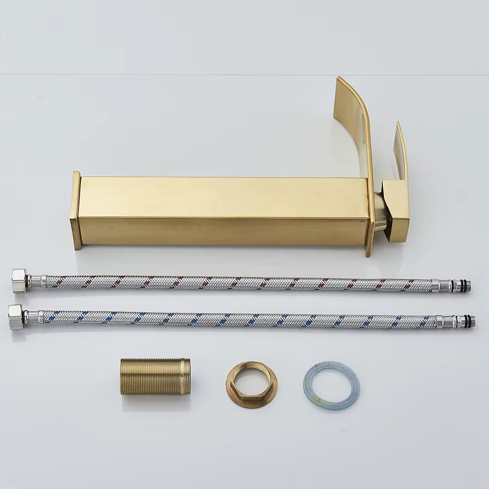 Brushed Golden Basin Faucets Elegant Waterfall Bathroom Sink Faucet Single Lever Hole Deck Mount Brass Mixer Taps
