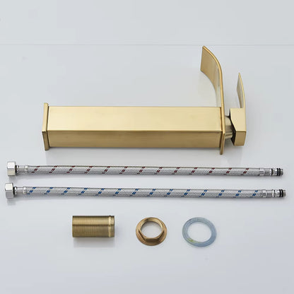 Brushed Golden Basin Faucets Elegant Waterfall Bathroom Sink Faucet Single Lever Hole Deck Mount Brass Mixer Taps