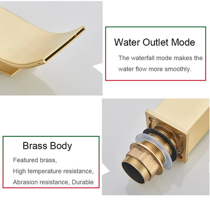 Brushed Gold Bathroom Basin Faucet Deck Mounted Waterfall Sink Faucet Cold Hot Water Mixer Single Handle Single Hole Water Taps