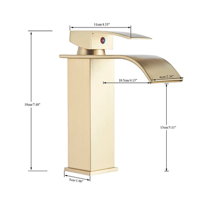 Brushed Gold Bathroom Basin Faucet Deck Mounted Waterfall Sink Faucet Cold Hot Water Mixer Single Handle Single Hole Water Taps